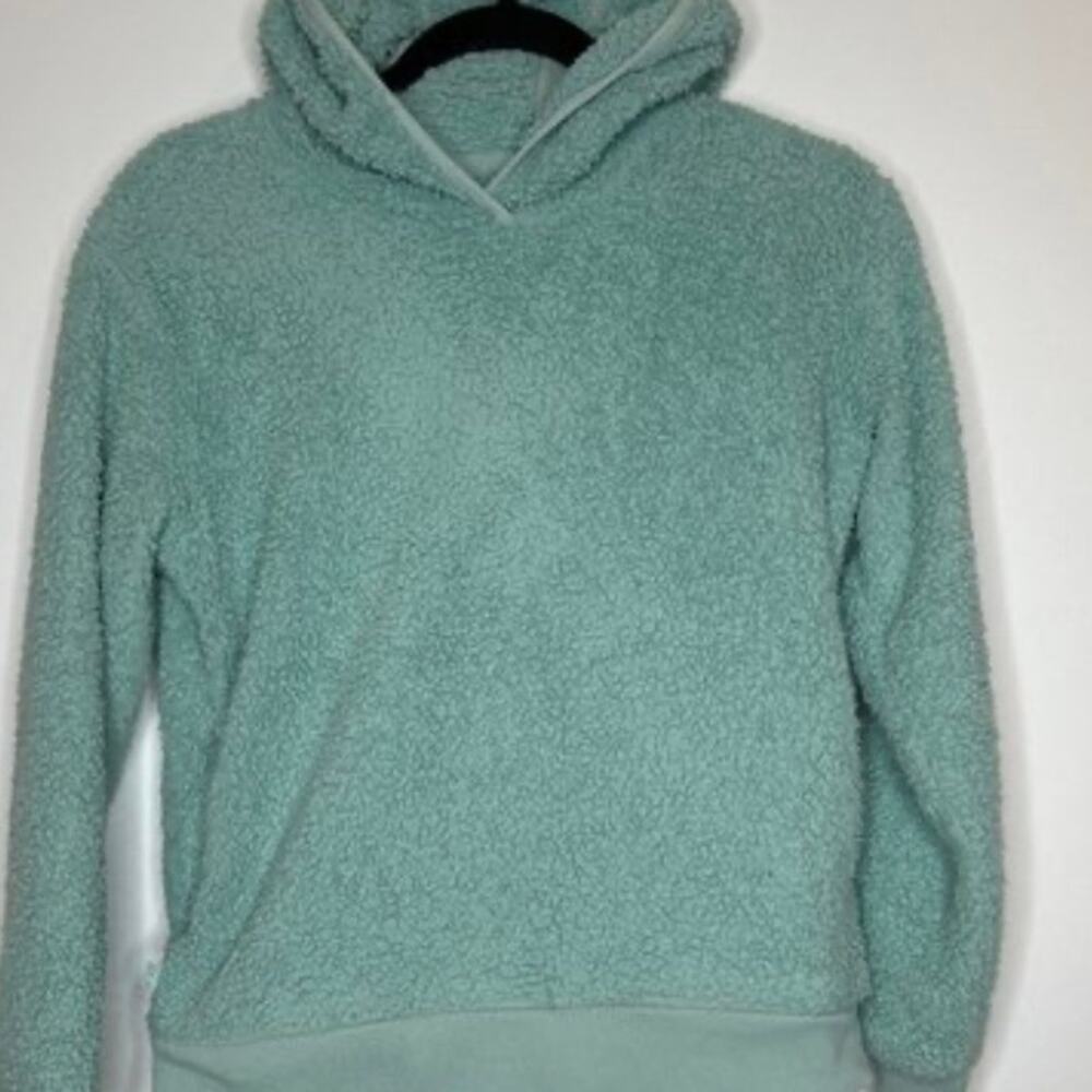 Athleta Girl Sherpa Sweatshirt Hoodie XXL 16 Seafoam Green Cozy Fleece Pullover